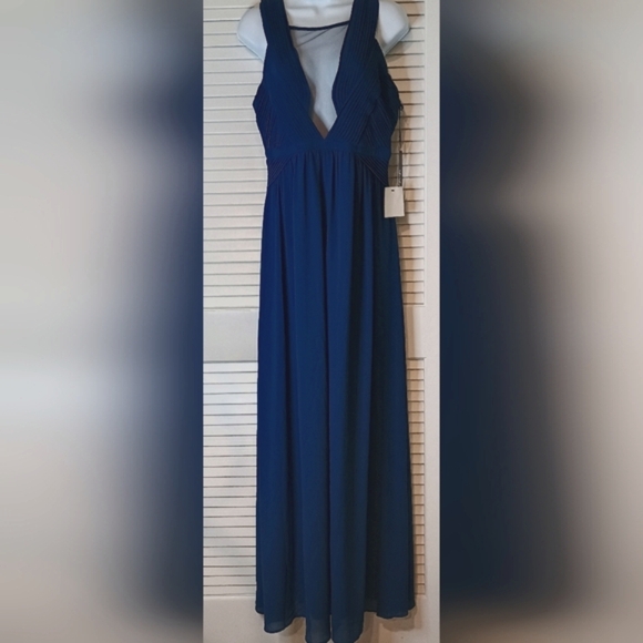 Lulus Dresses & Skirts - NWT Lulu's Zipper enclosed Elegant Sheer Navy Blue Dress Size Large